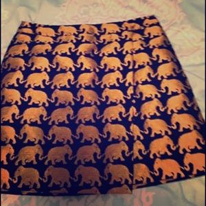 J Crew, Black and Gold Elephant Print Skirt